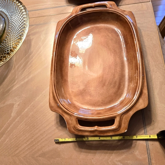 Pair of Handcrafted Brown Ceramic Serving Trays, Holiday - Picture 7 of 8